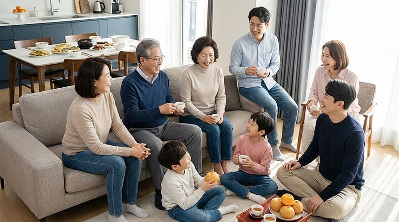 韓国の旧正月に家族が集まる様子