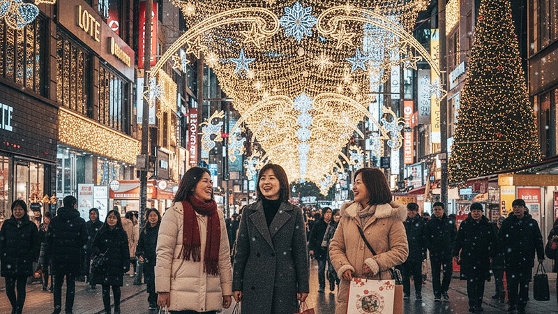 Xmas時期にソウルでショッピングを楽しむ女性