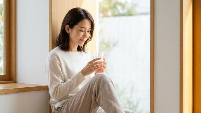 水分補給する女性