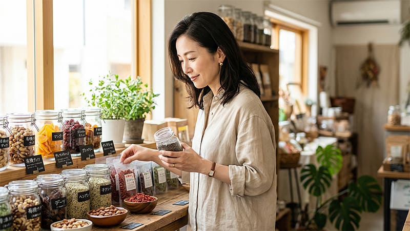 スーパーフードを選ぶ女性